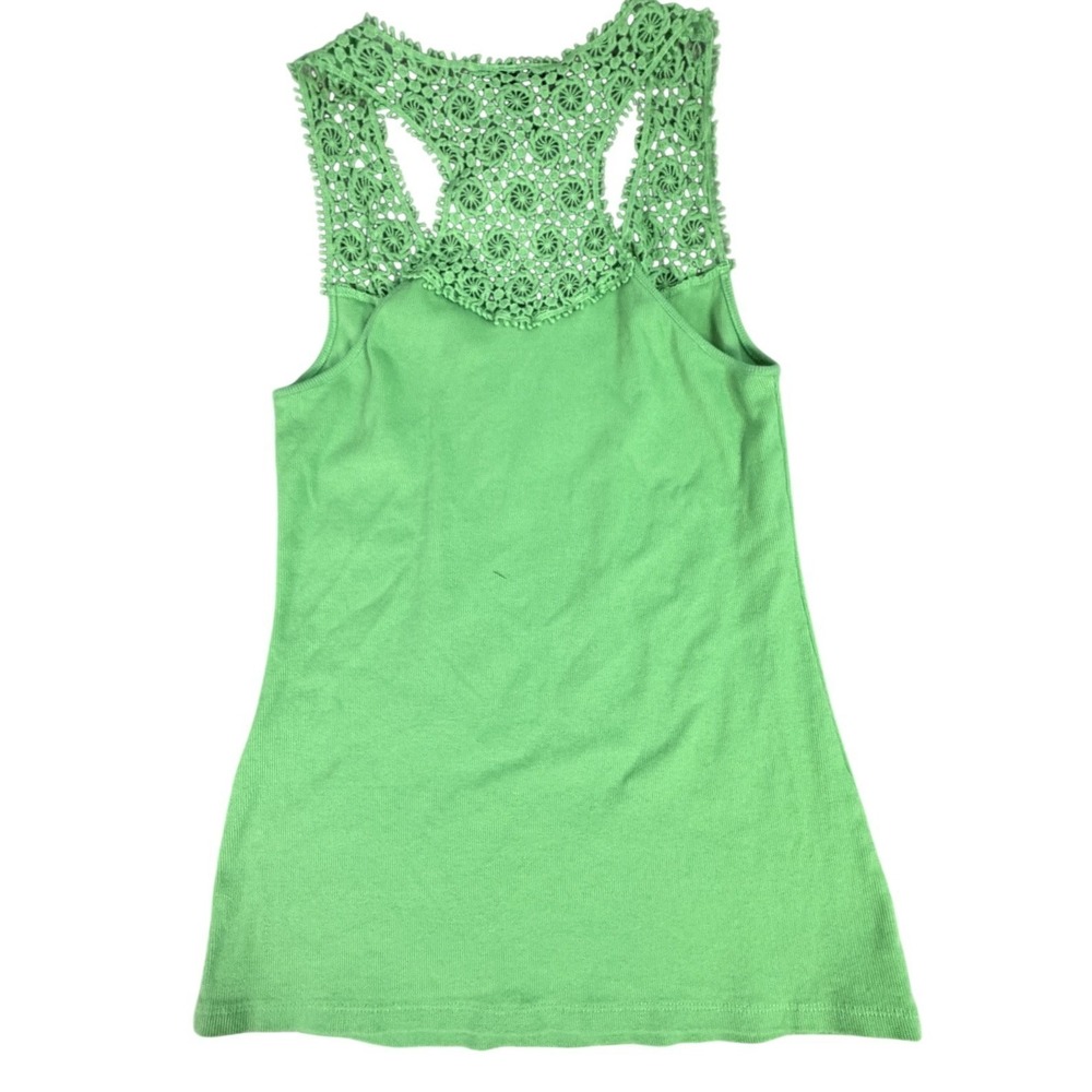 Green Crochet Racerback Tank‎ Top Women XL Ribbed Cotton Blend Y2K